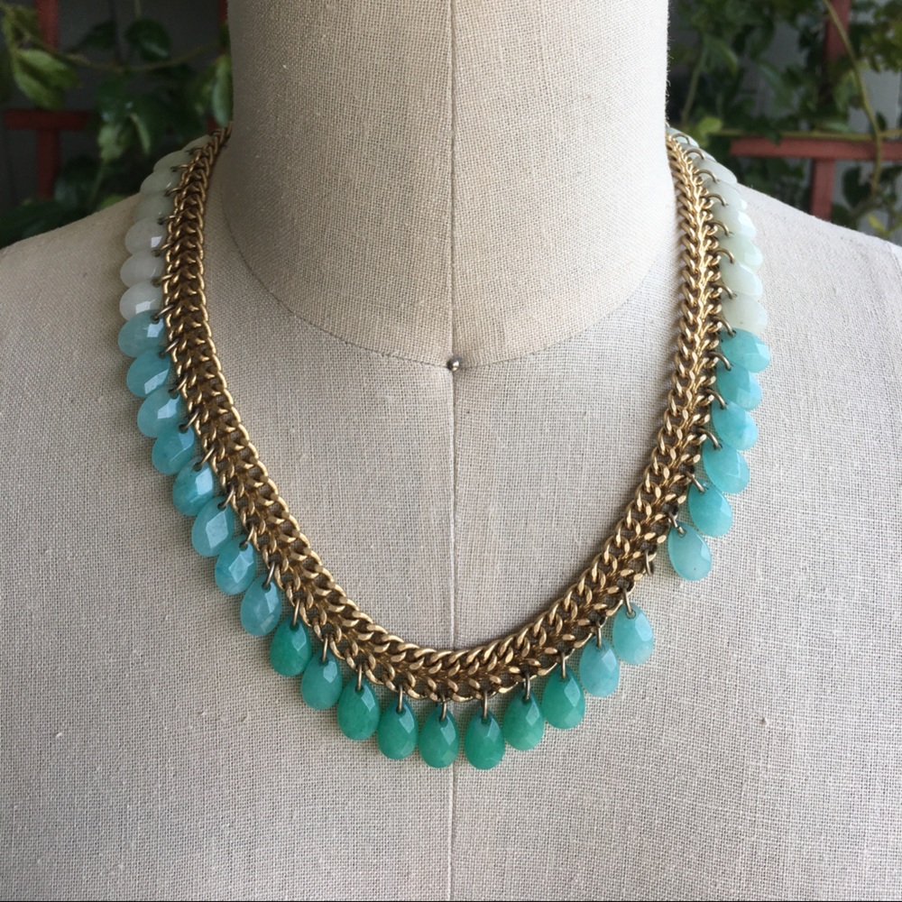 Gold Choker Chain with Turquoise Resin Beads